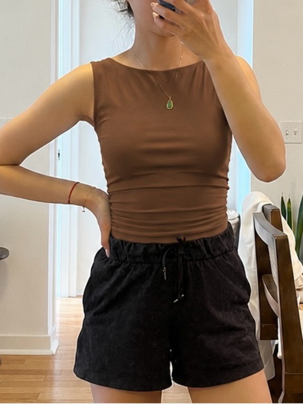 Like new open edit ruched tank top brown
